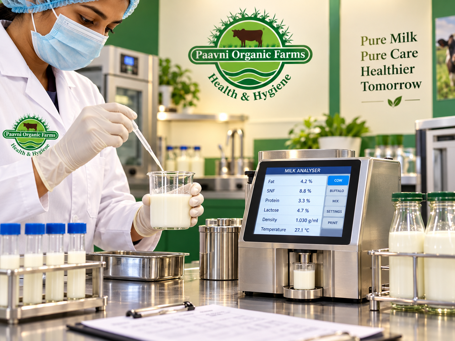 Milk adulteration testing with lactometer at collection point
